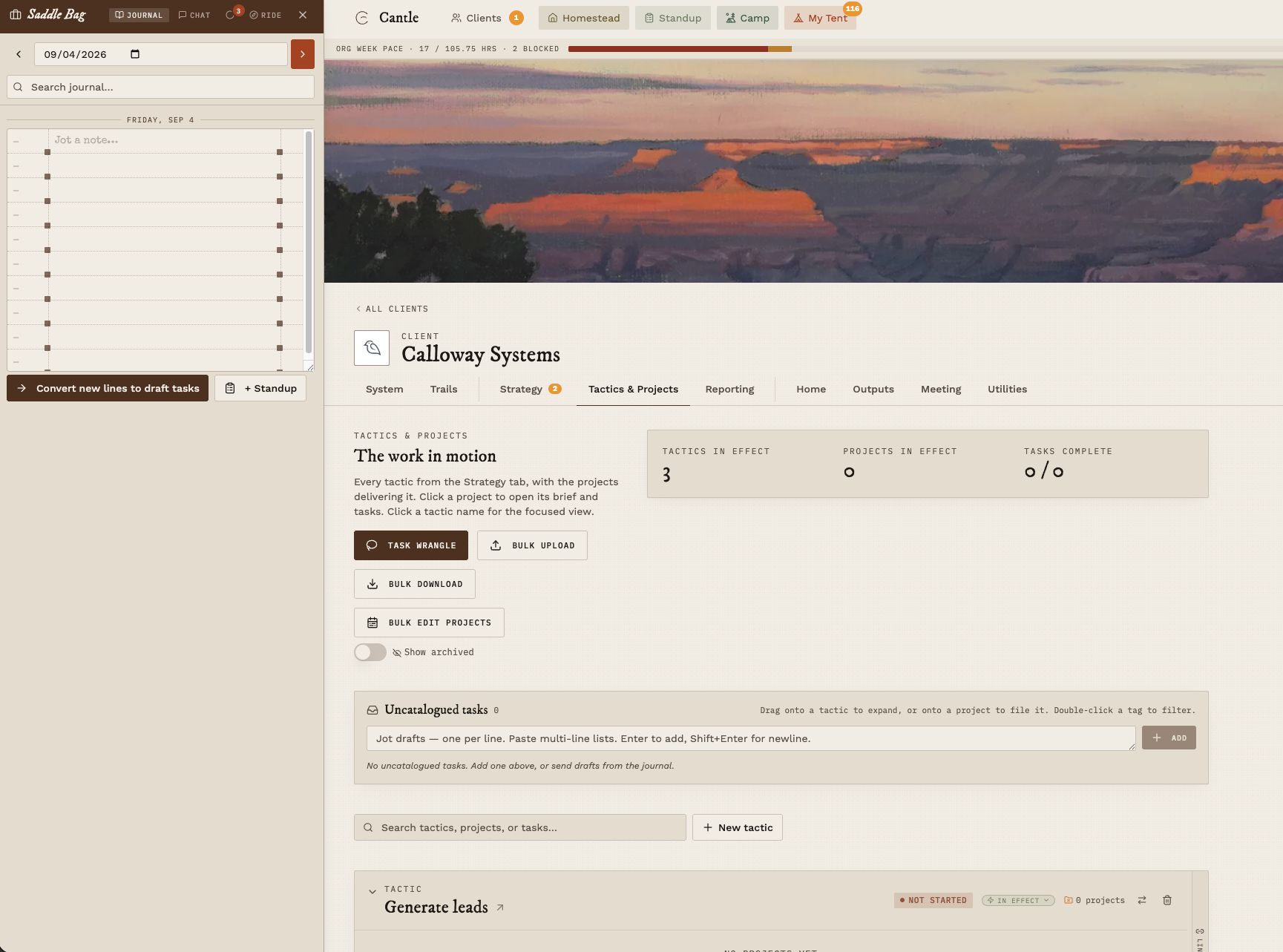 Cantle — Tactics & projects